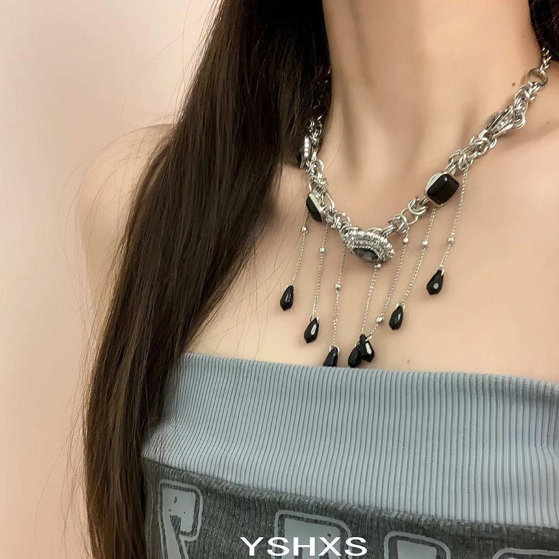 Accessories Black Zirconia Fringe Butterfly Choker Necklace