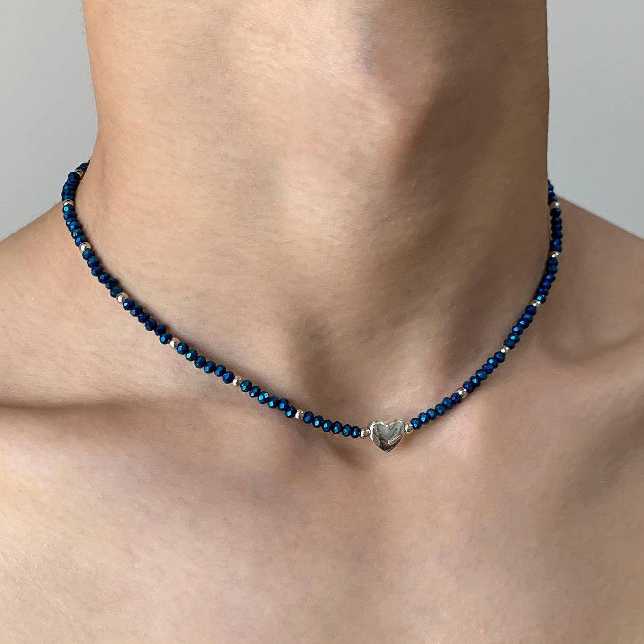 Accessories Blue Beaded Choker Necklace