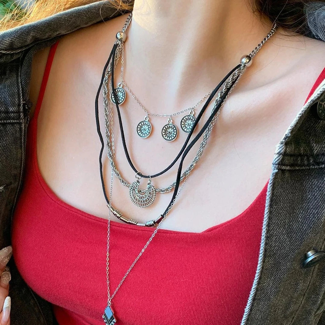 Accessories Bohemian Layered Necklace Long Distressed Leather Cord