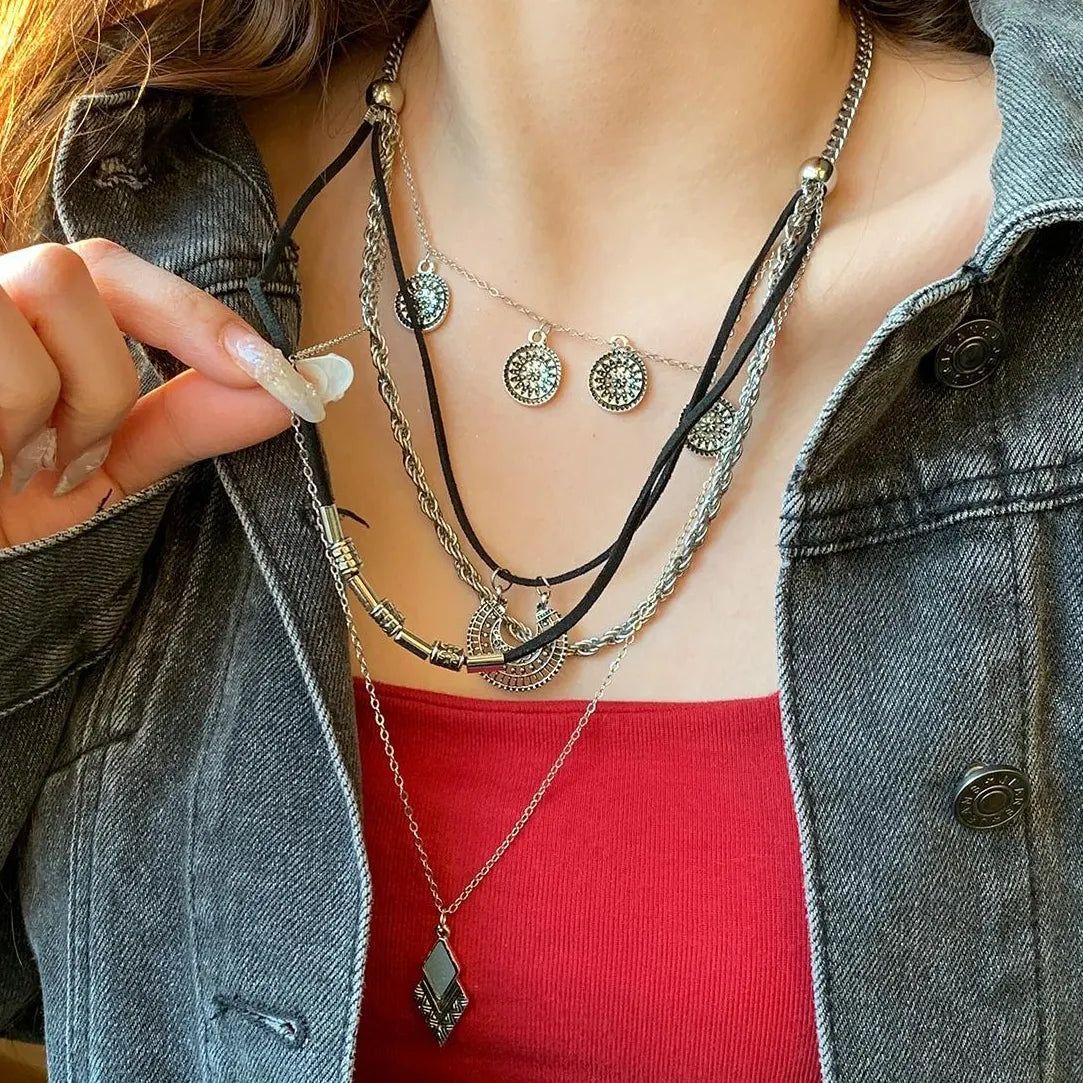 Accessories Bohemian Layered Necklace Long Distressed Leather Cord