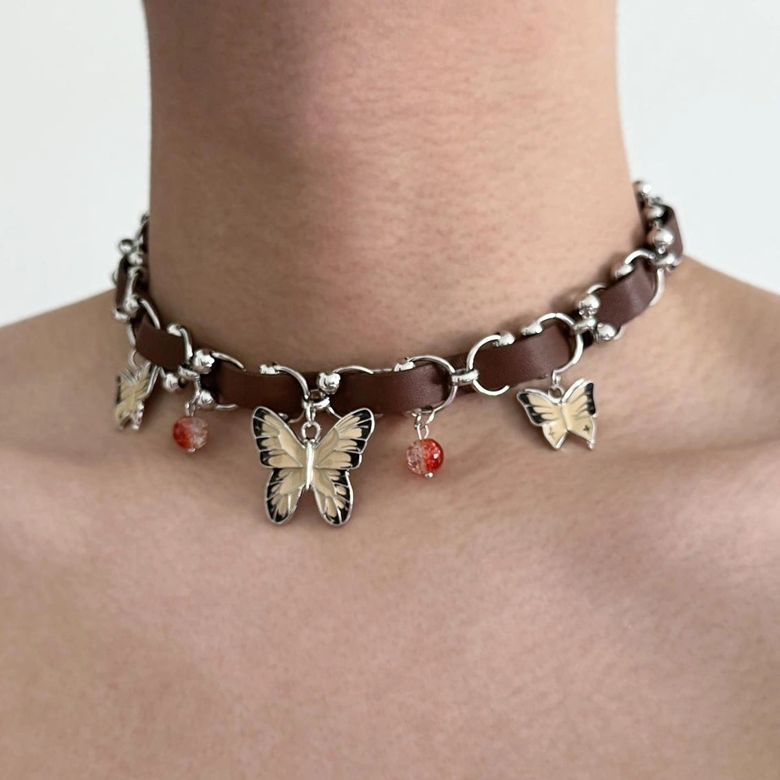 Accessories Brown Butterfly Leather Choker Necklace