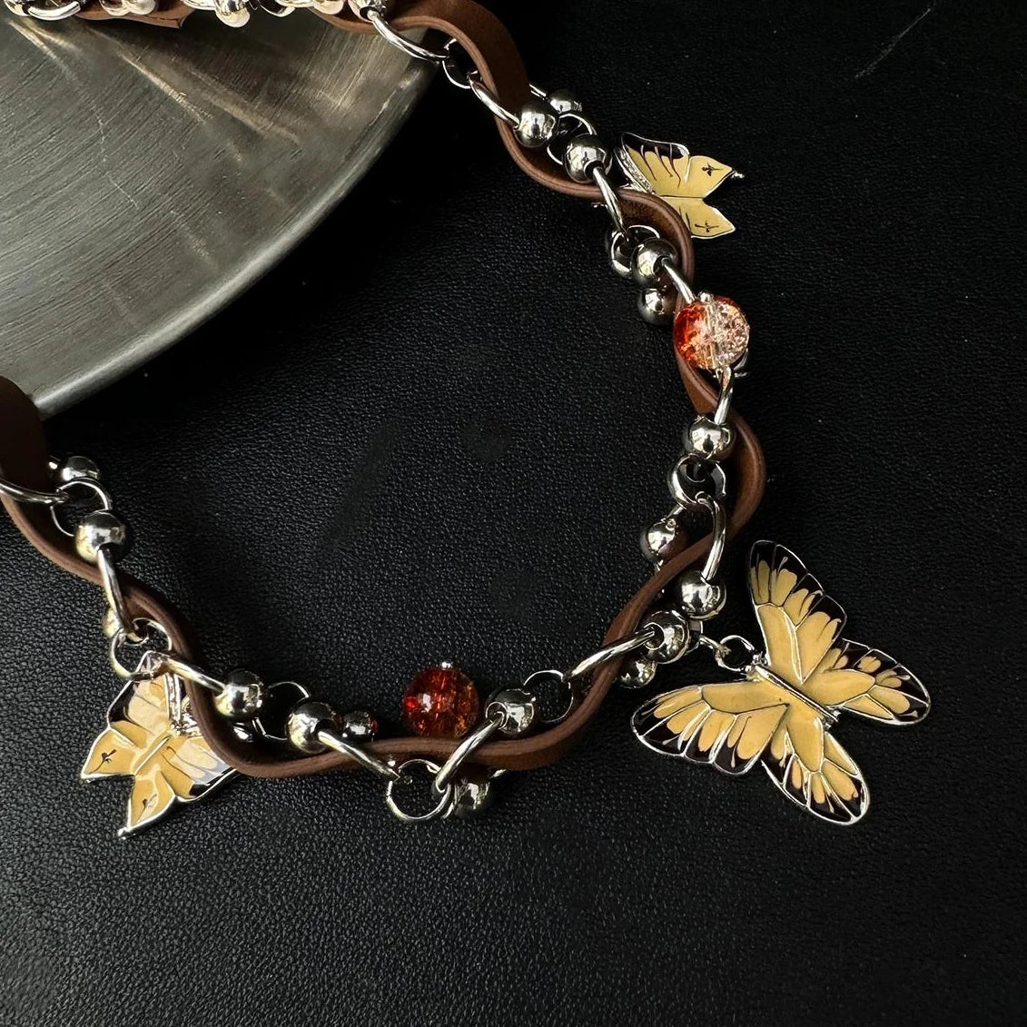 Accessories Brown Butterfly Leather Choker Necklace