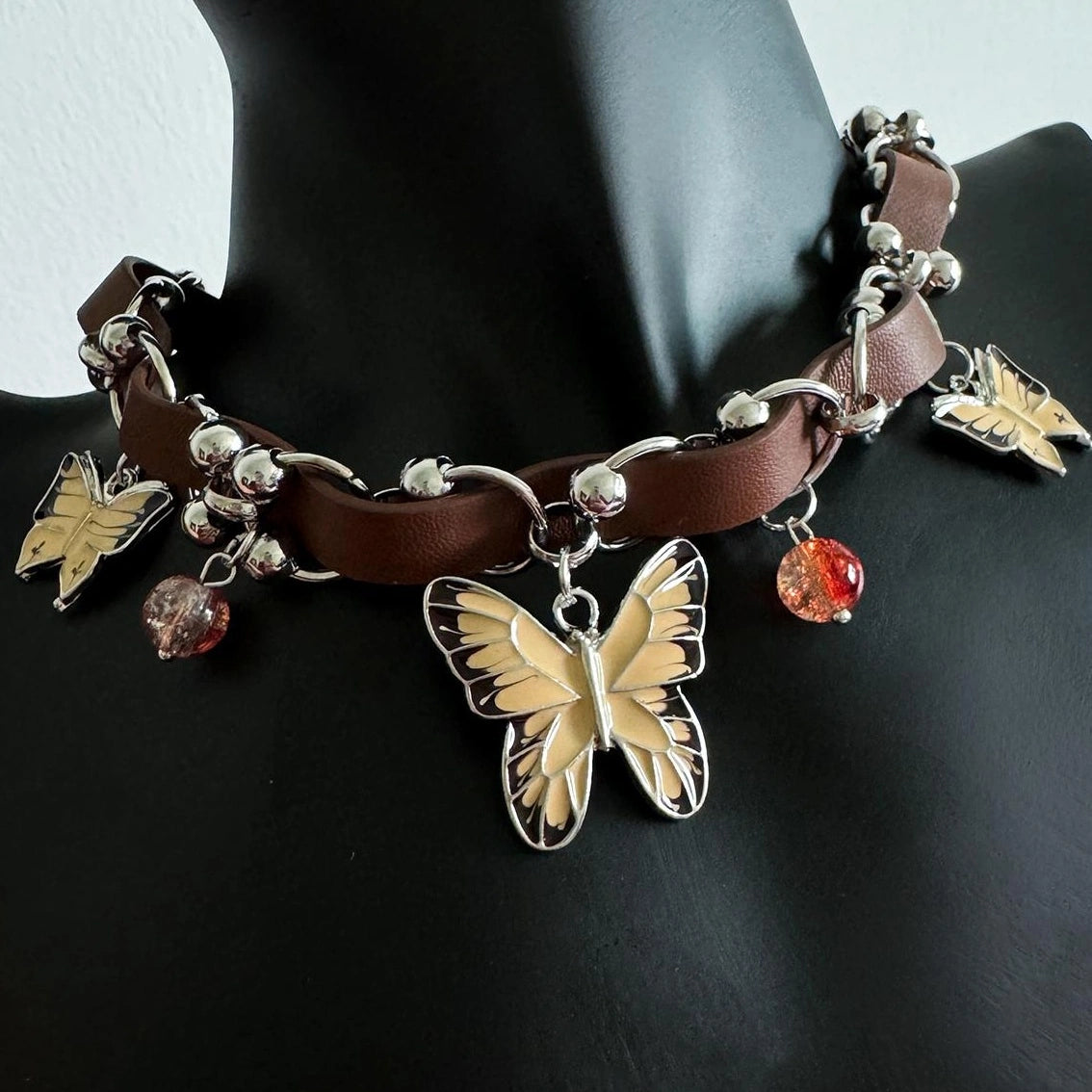 Accessories Brown Butterfly Leather Choker Necklace