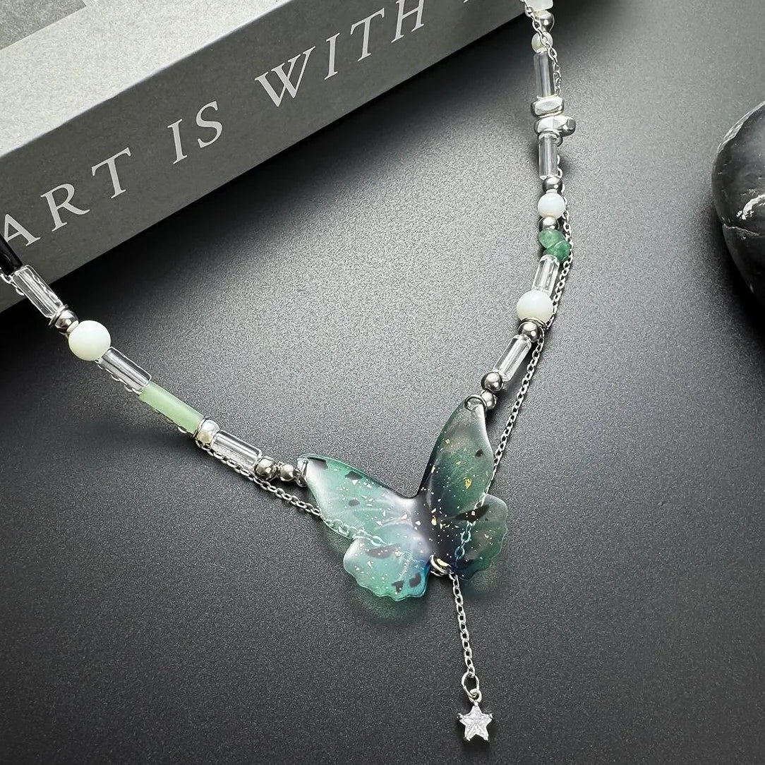 Accessories Butterfly Fringe Beaded Pendant Choker