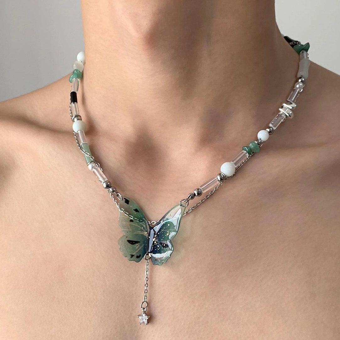 Accessories Butterfly Fringe Beaded Pendant Choker