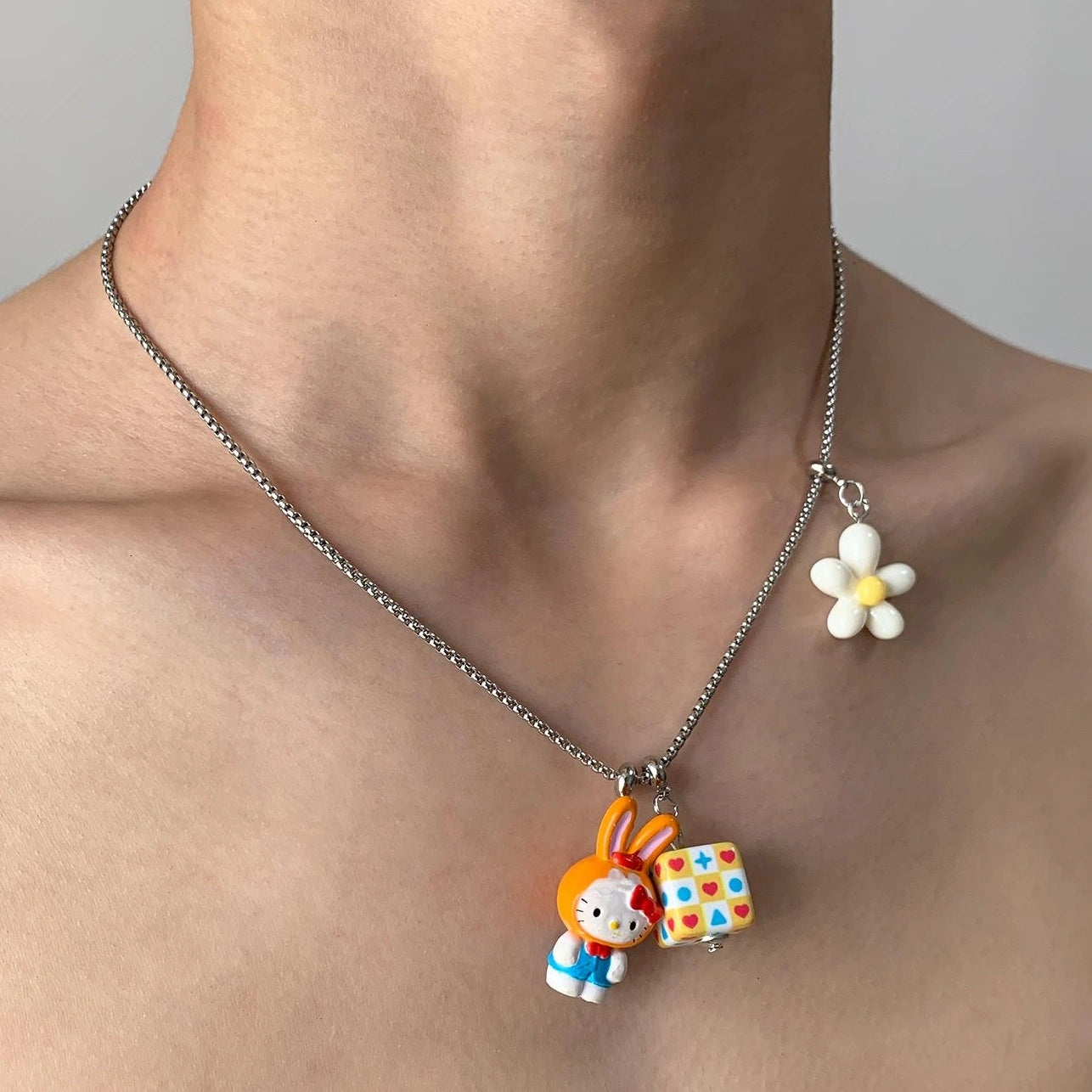 Accessories Cartoon Cube Rabbit Pendant Necklace