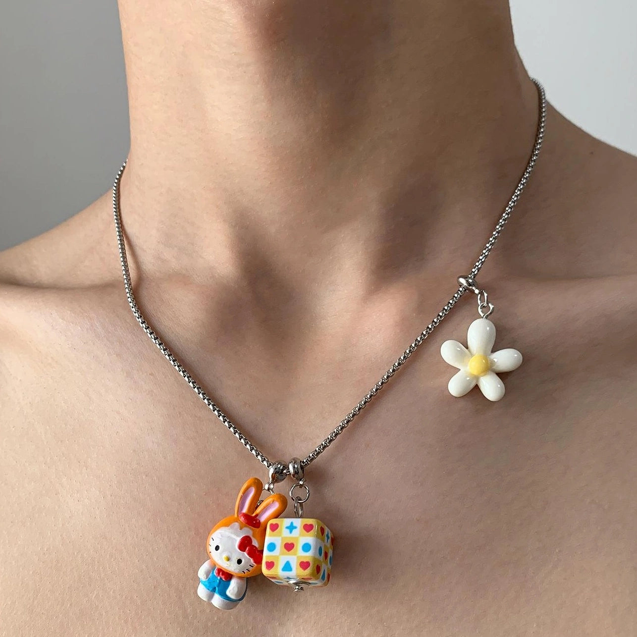 Accessories Cartoon Cube Rabbit Pendant Necklace