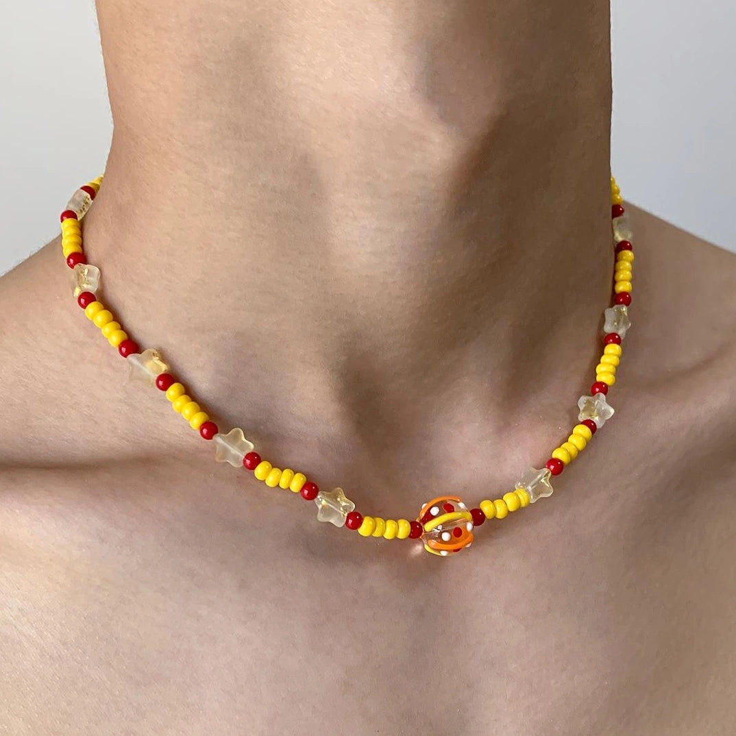 Accessories Colorful Dopamine Beaded Candy Star V-neck Necklace