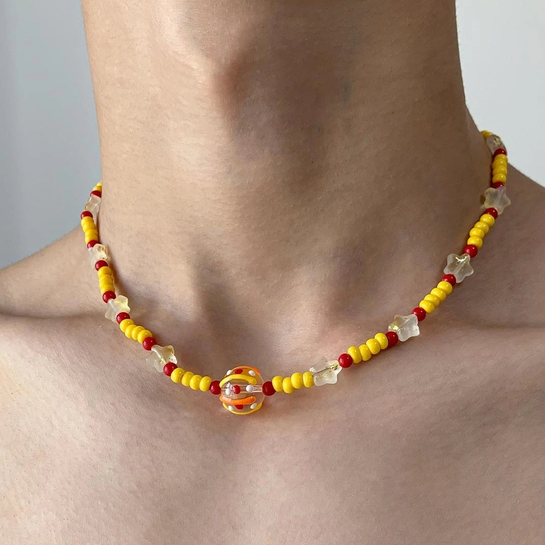 Accessories Colorful Dopamine Beaded Candy Star V-neck Necklace