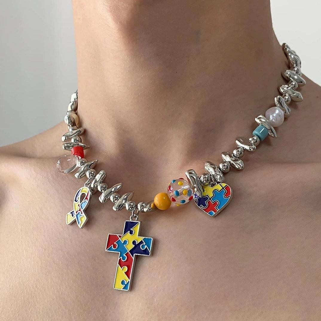 Accessories Colorful Heart Pendant Necklace