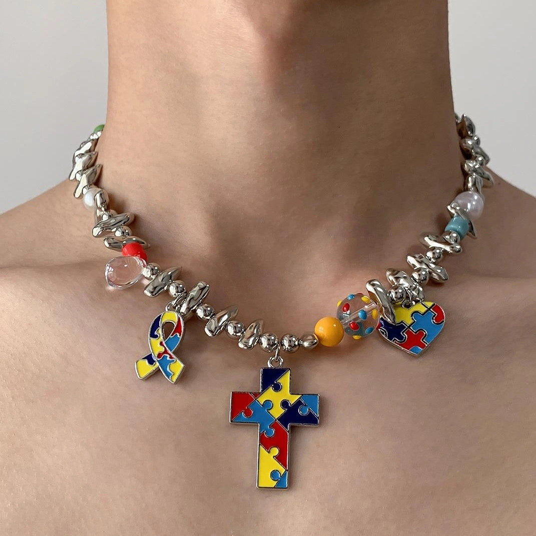Accessories Colorful Heart Pendant Necklace
