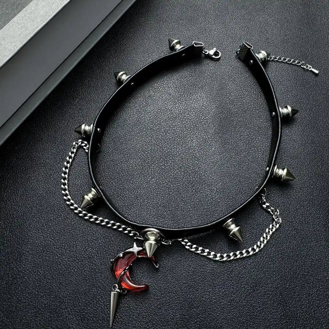 Accessories Crescent Rivet Fringe Choker Necklace