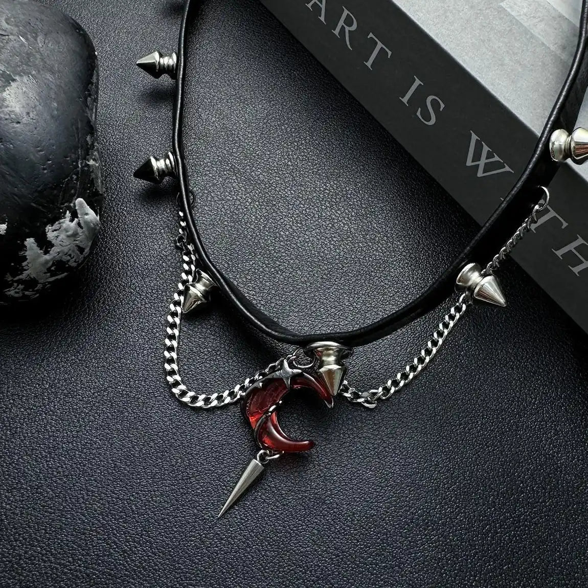 Accessories Crescent Rivet Fringe Choker Necklace