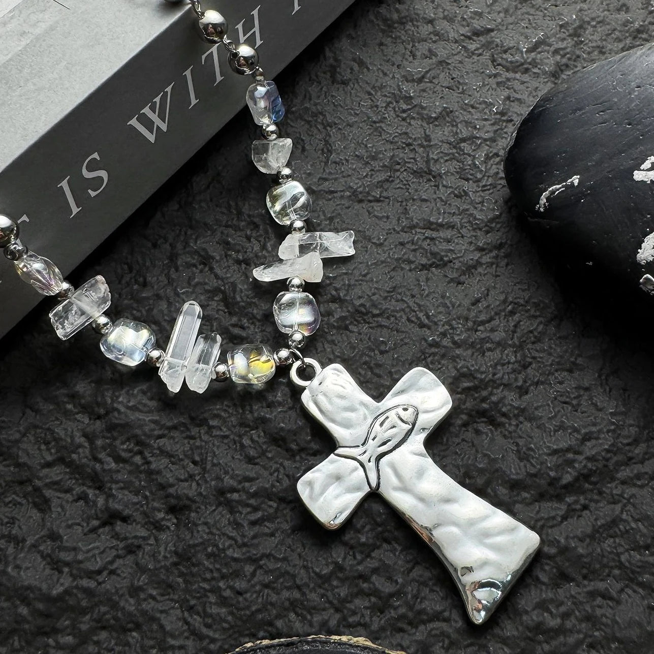Accessories Crystal Beaded Cross Choker Necklace