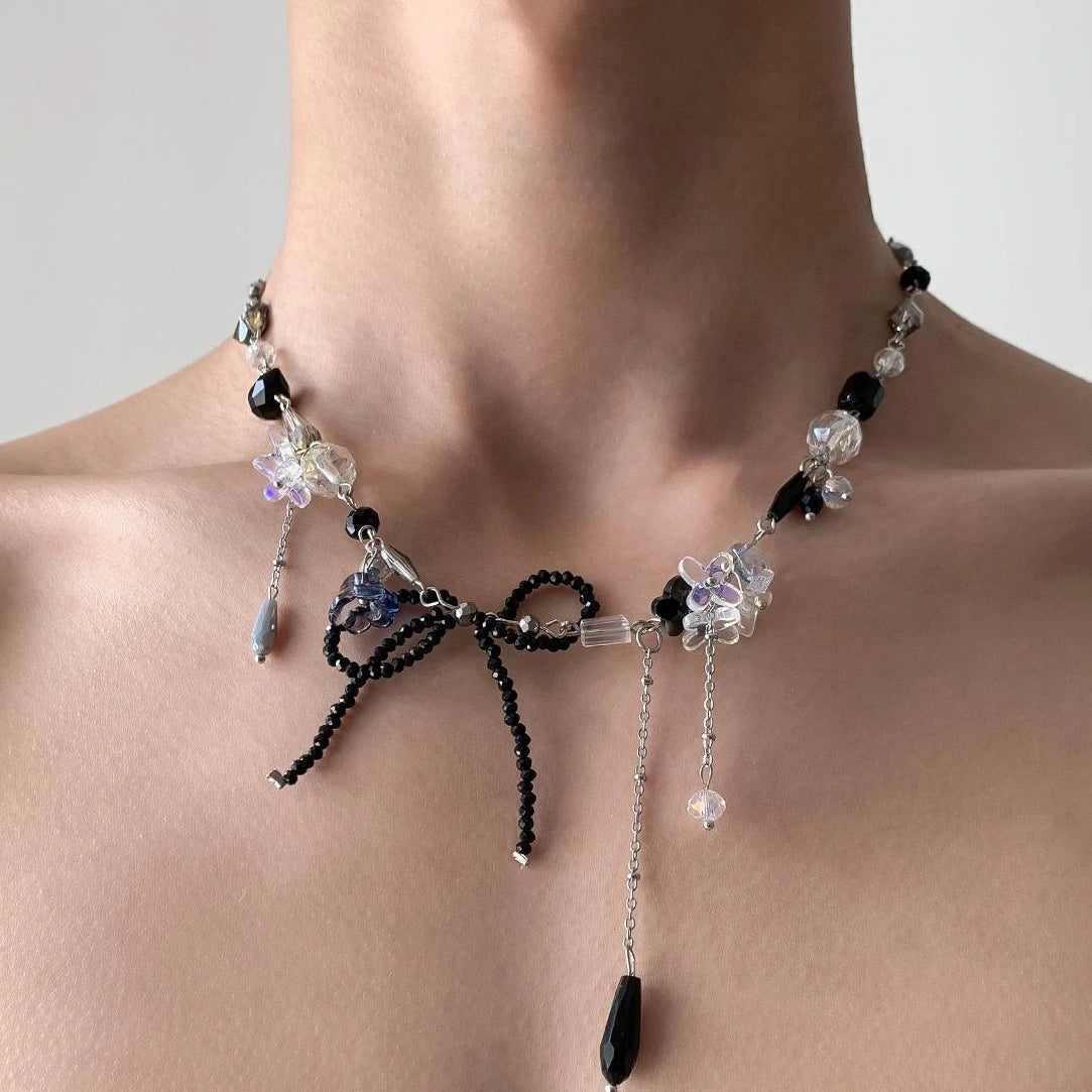 Accessories Crystal Beaded Fringe Choker Necklace