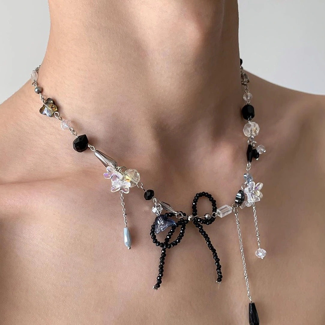Accessories Crystal Beaded Fringe Choker Necklace