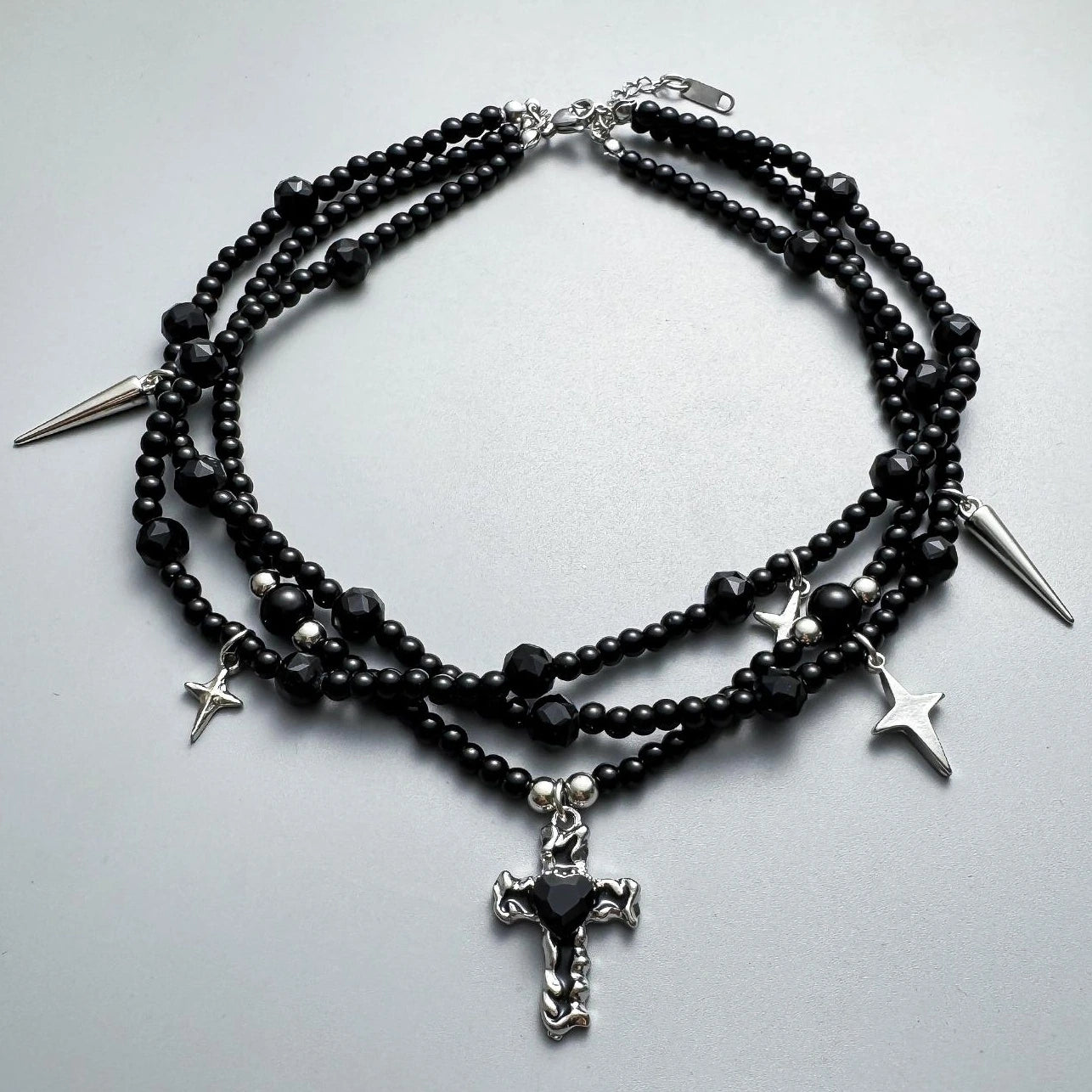 Accessories Crystal Cross Multi Layer Fringe Choker Necklace