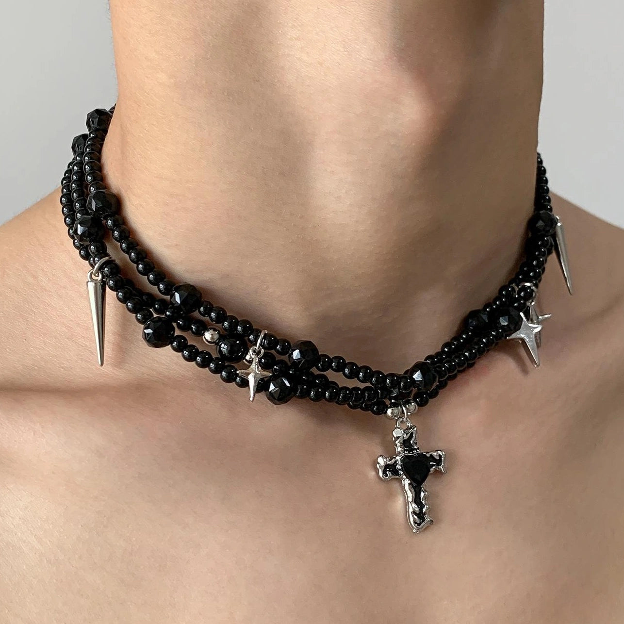 Accessories Crystal Cross Multi Layer Fringe Choker Necklace