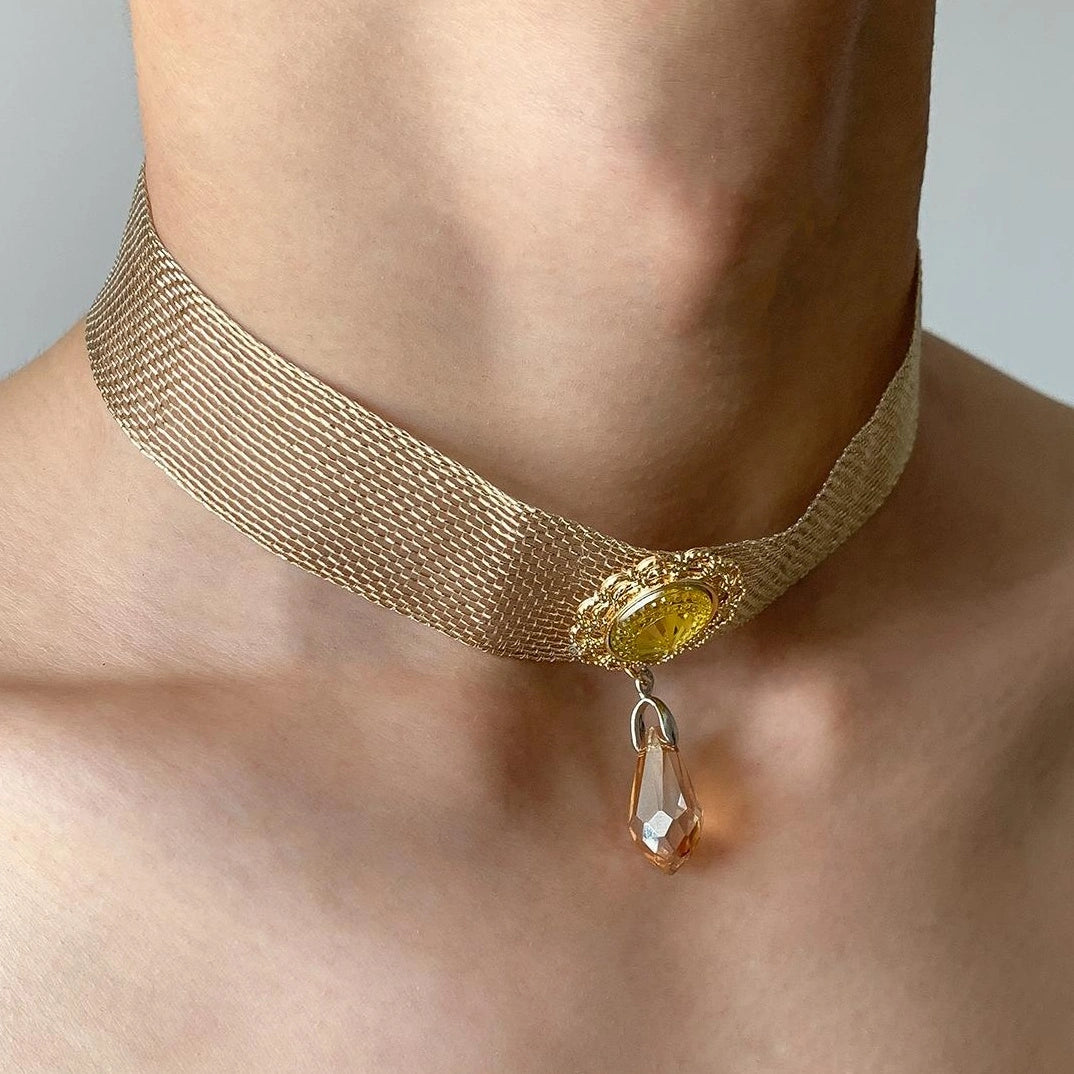 Accessories Crystal Drop Mesh Lace Choker