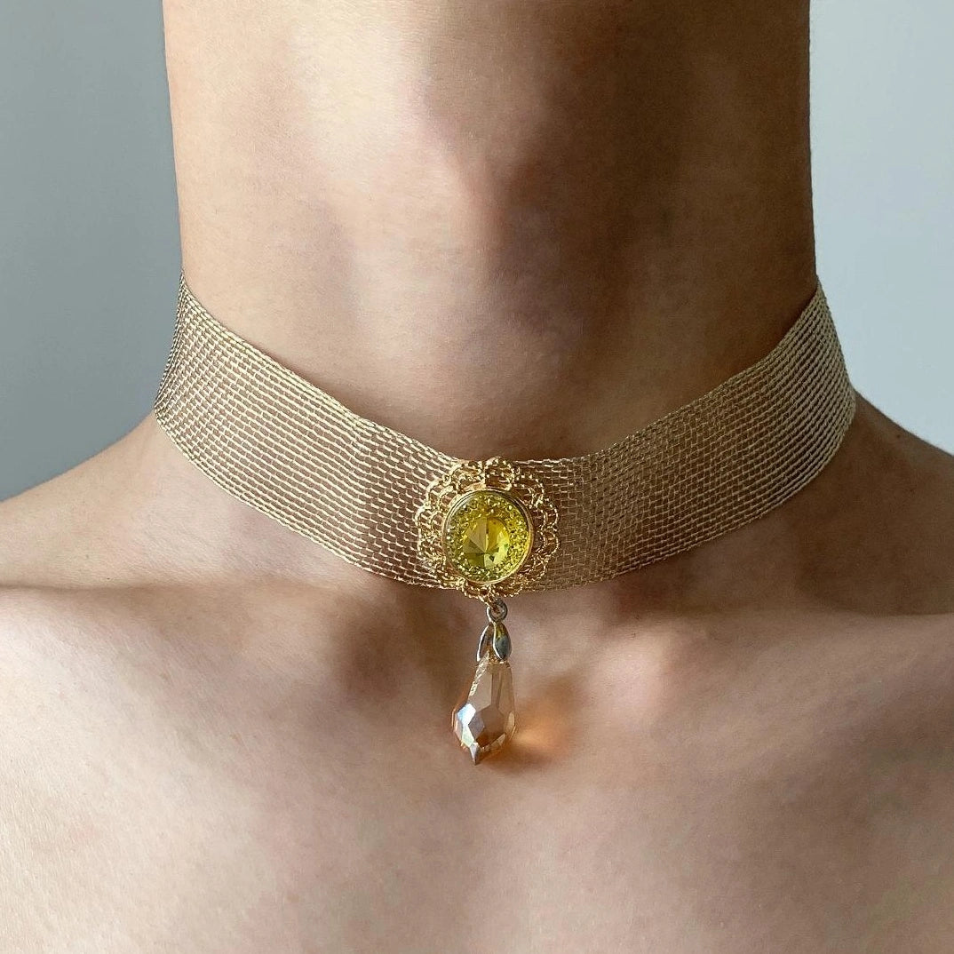 Accessories Crystal Drop Mesh Lace Choker