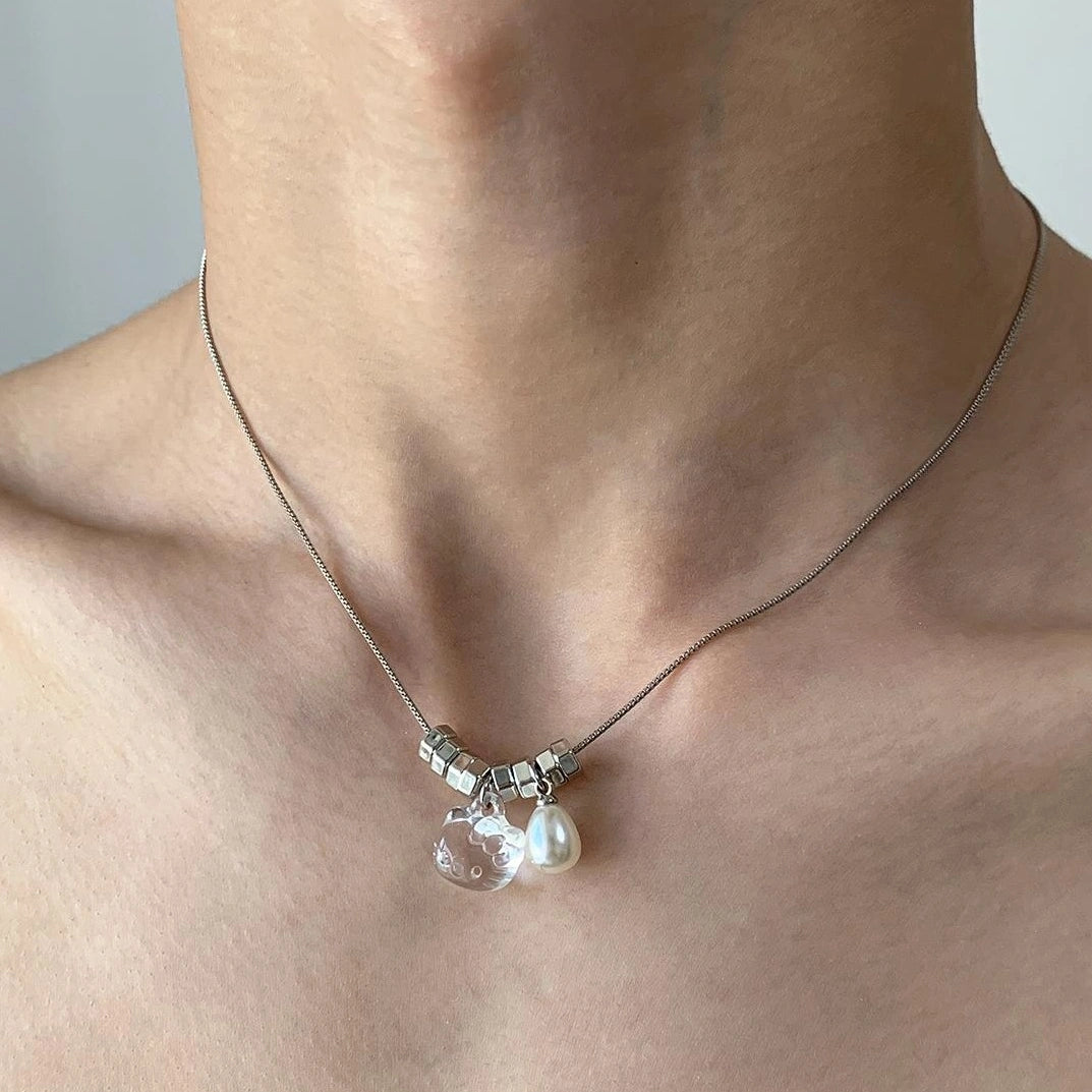 Accessories Crystal Kt Cat Beaded Pendant Necklace