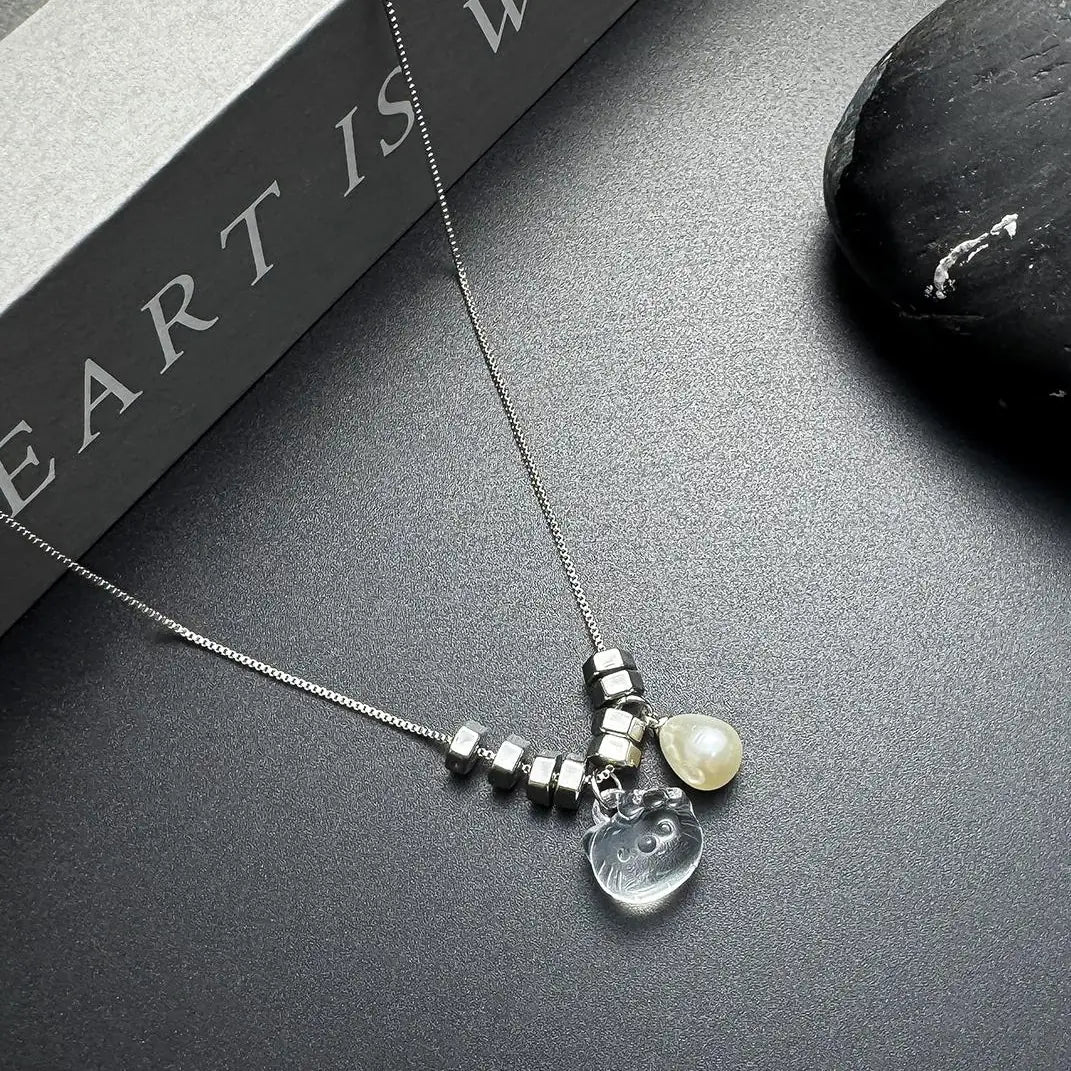 Accessories Crystal Kt Cat Beaded Pendant Necklace