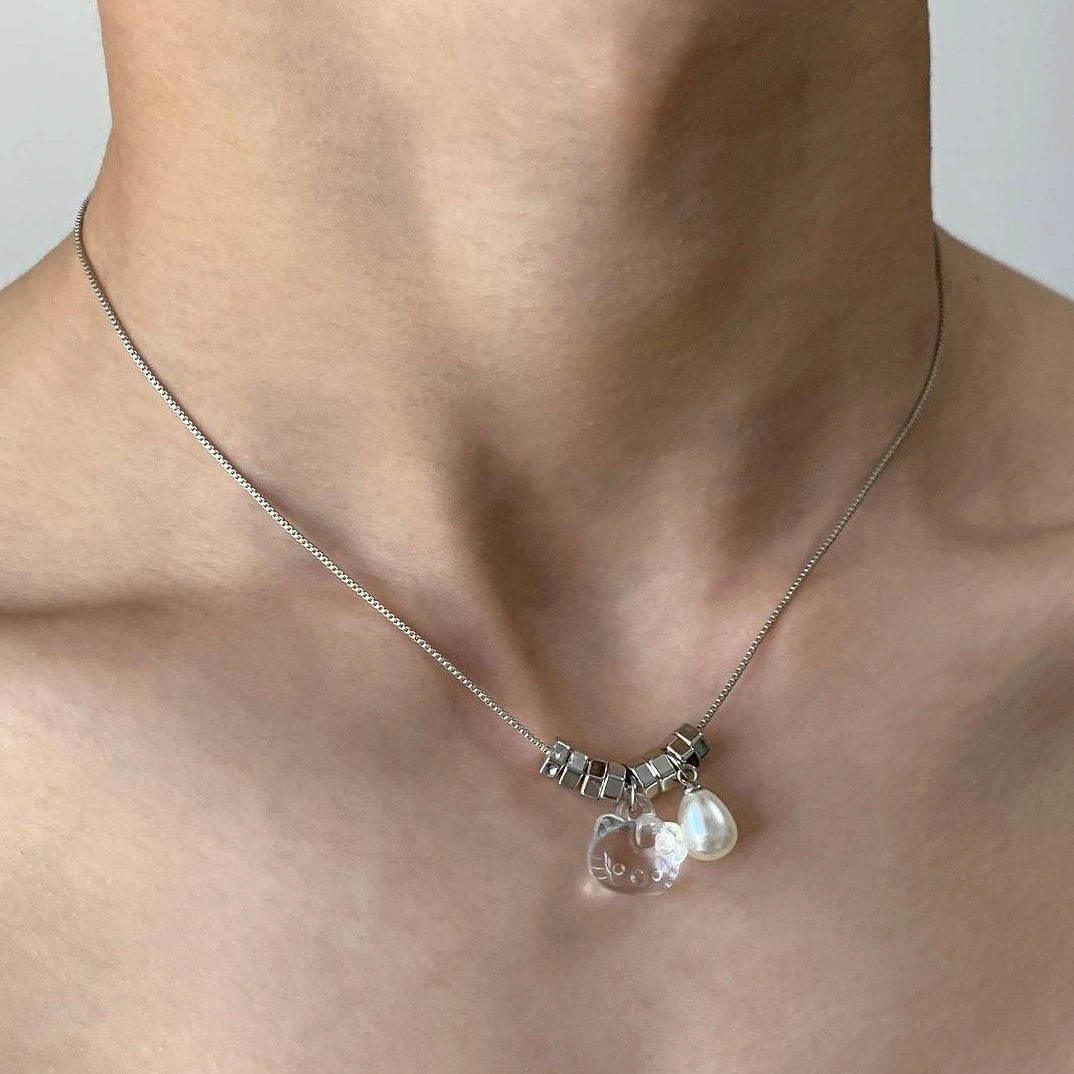 Accessories Crystal Kt Cat Beaded Pendant Necklace