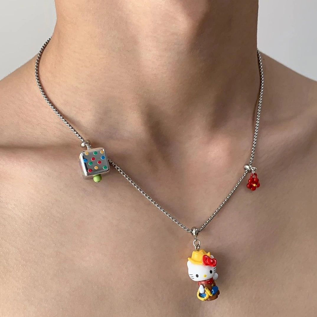 Accessories Cute Cartoon Square Kt Cat Pendant Necklace