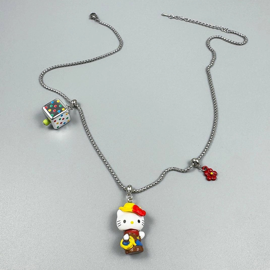 Accessories Cute Cartoon Square Kt Cat Pendant Necklace