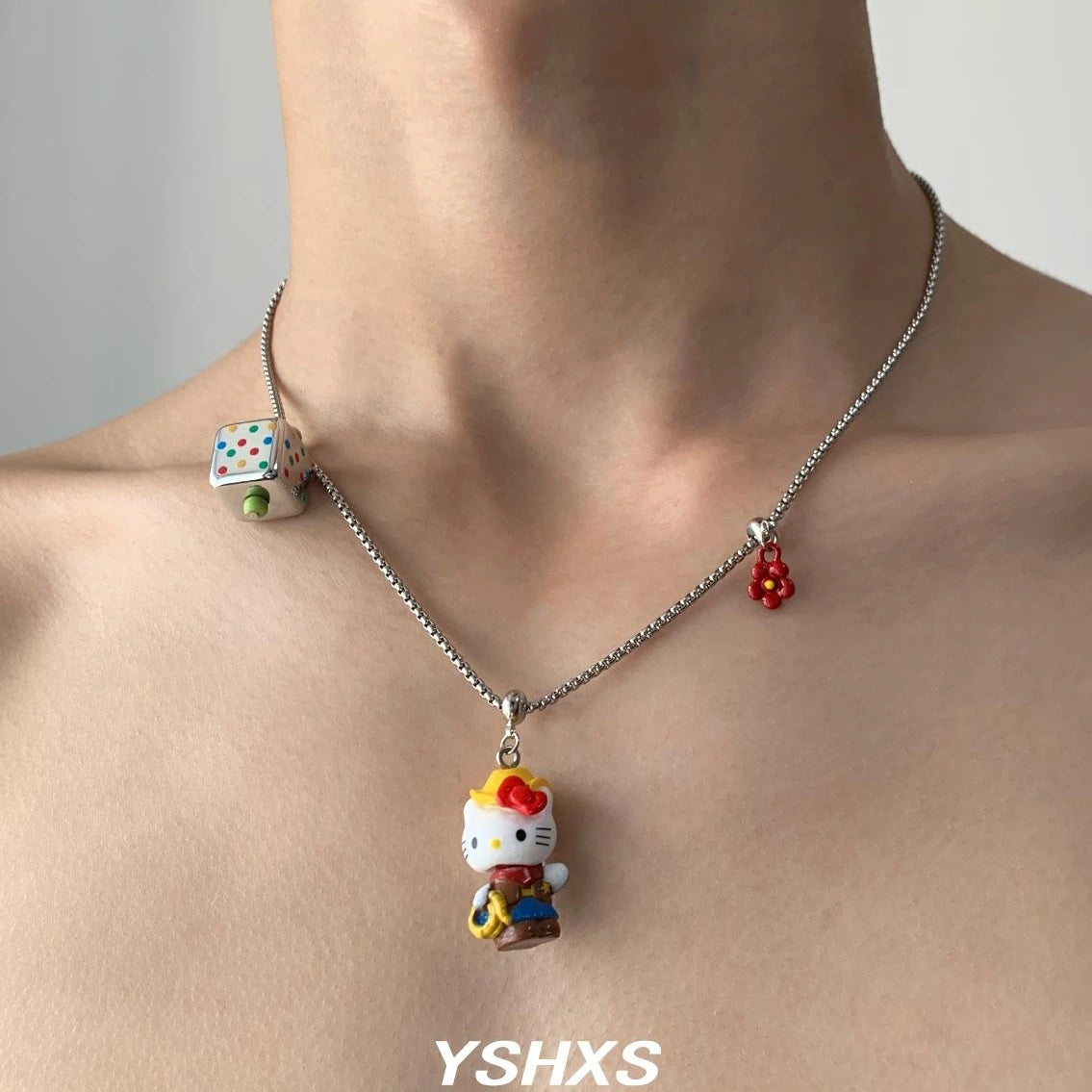 Accessories Cute Cartoon Square Kt Cat Pendant Necklace