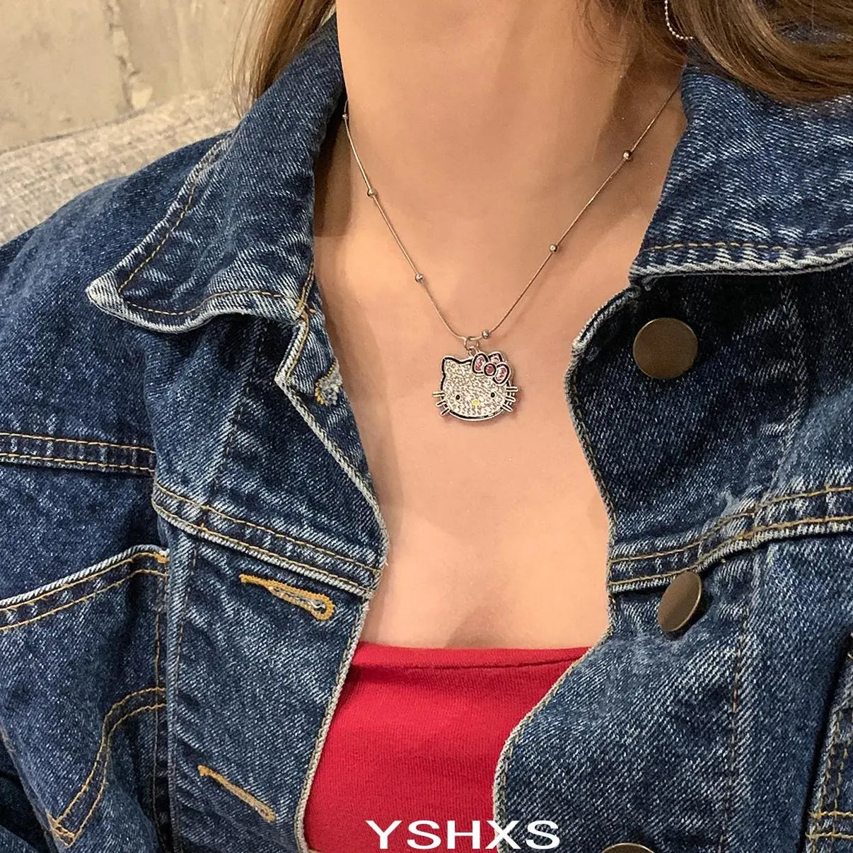 Accessories Cute Kitten Crystal Pendant Necklace