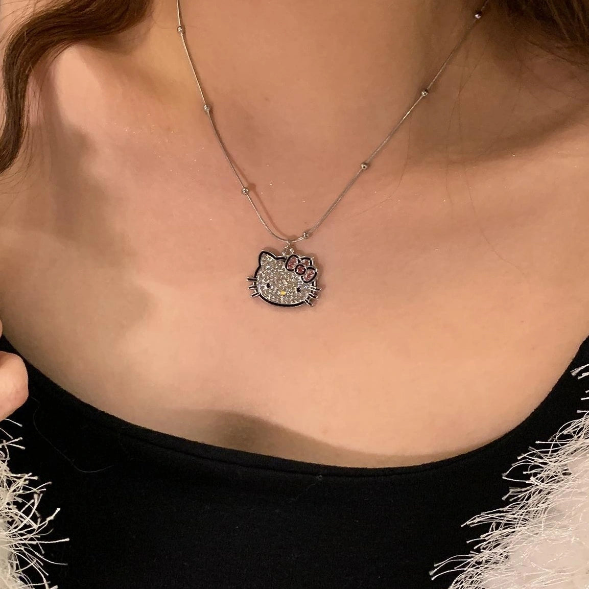 Accessories Cute Kitten Crystal Pendant Necklace