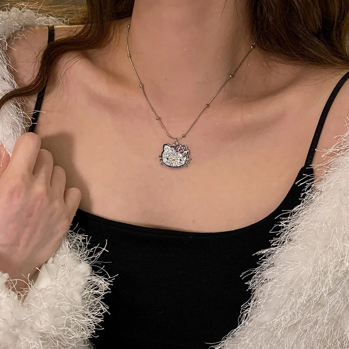 Accessories Cute Kitten Crystal Pendant Necklace