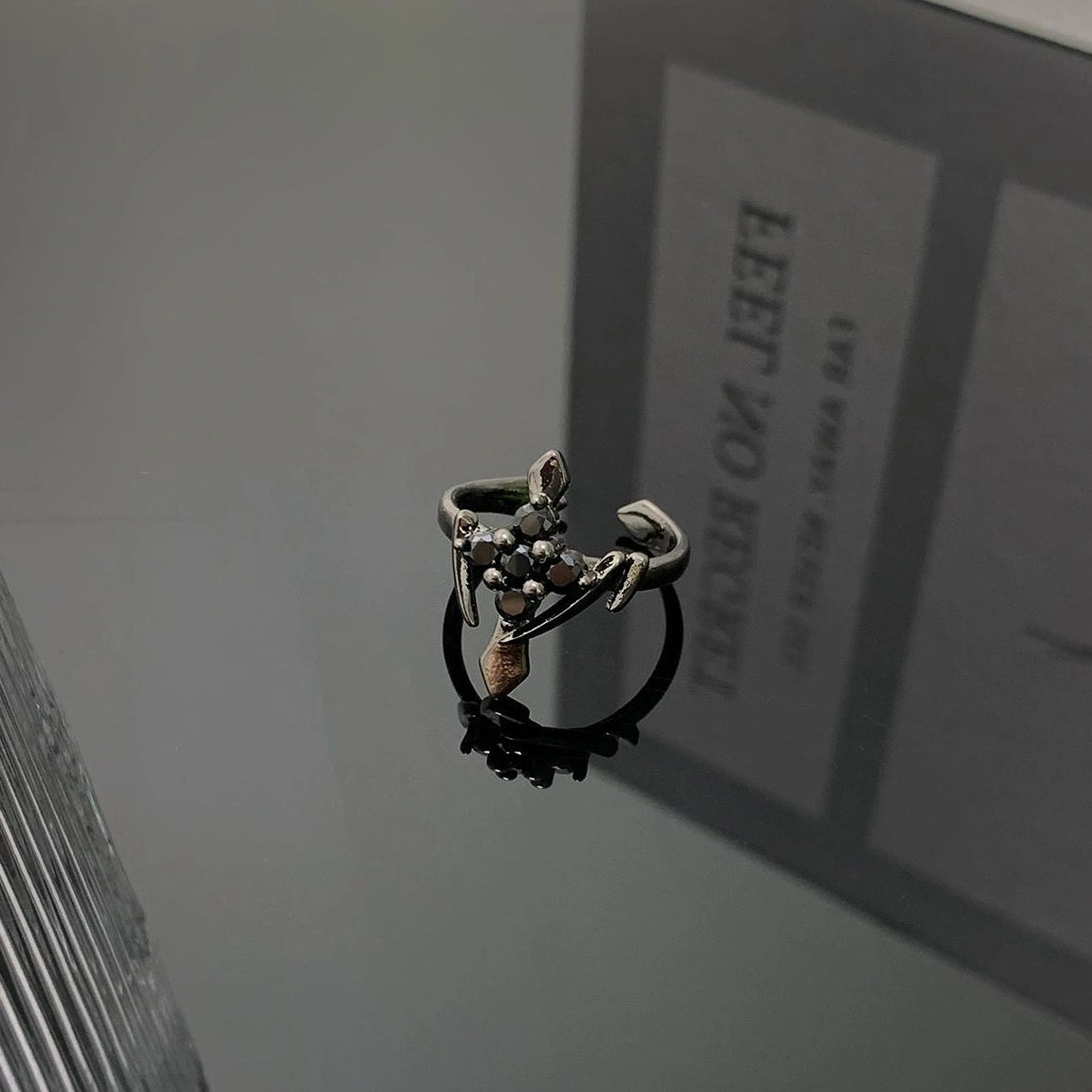 Accessories Dark Cross Gothic Adjustable Ring