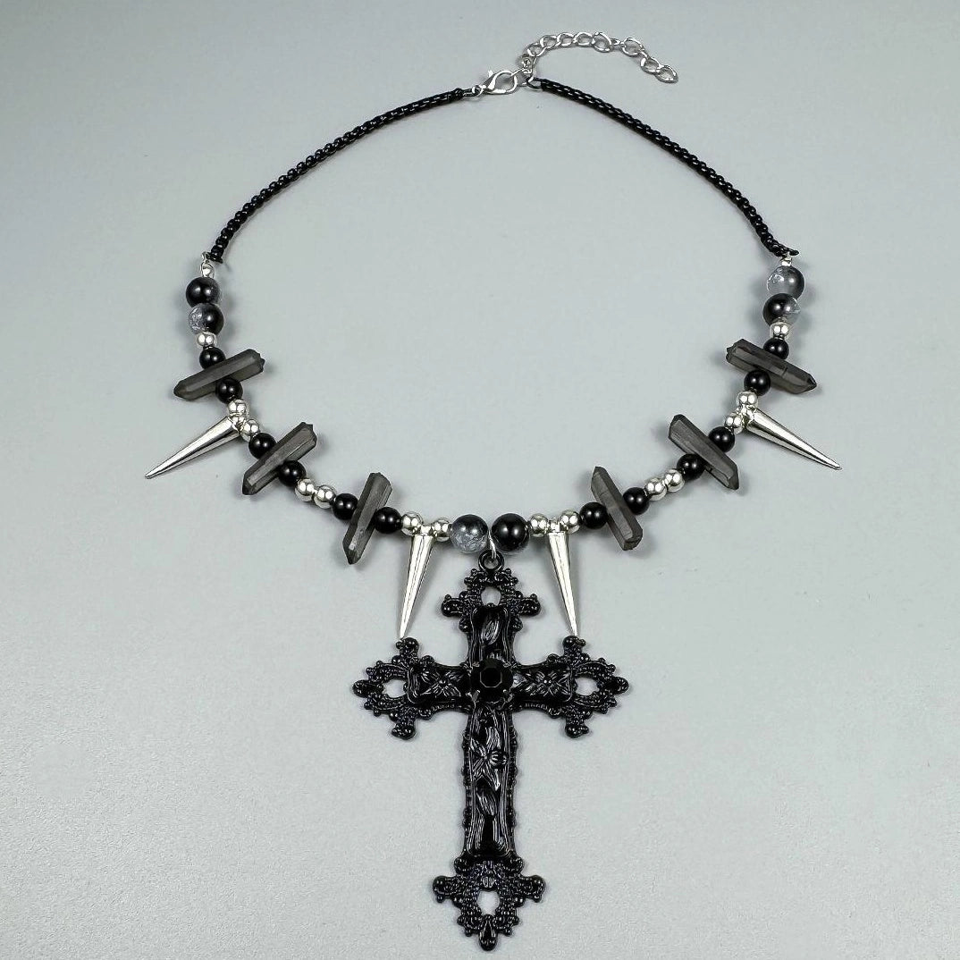 Accessories Dark Cross Punk Rivet Layered Necklace