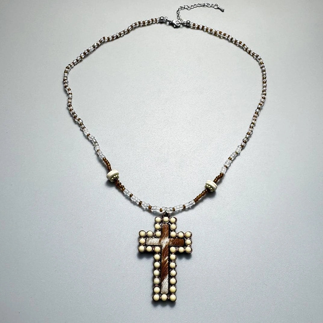 Accessories Dark Crystal Cross Beaded Necklace