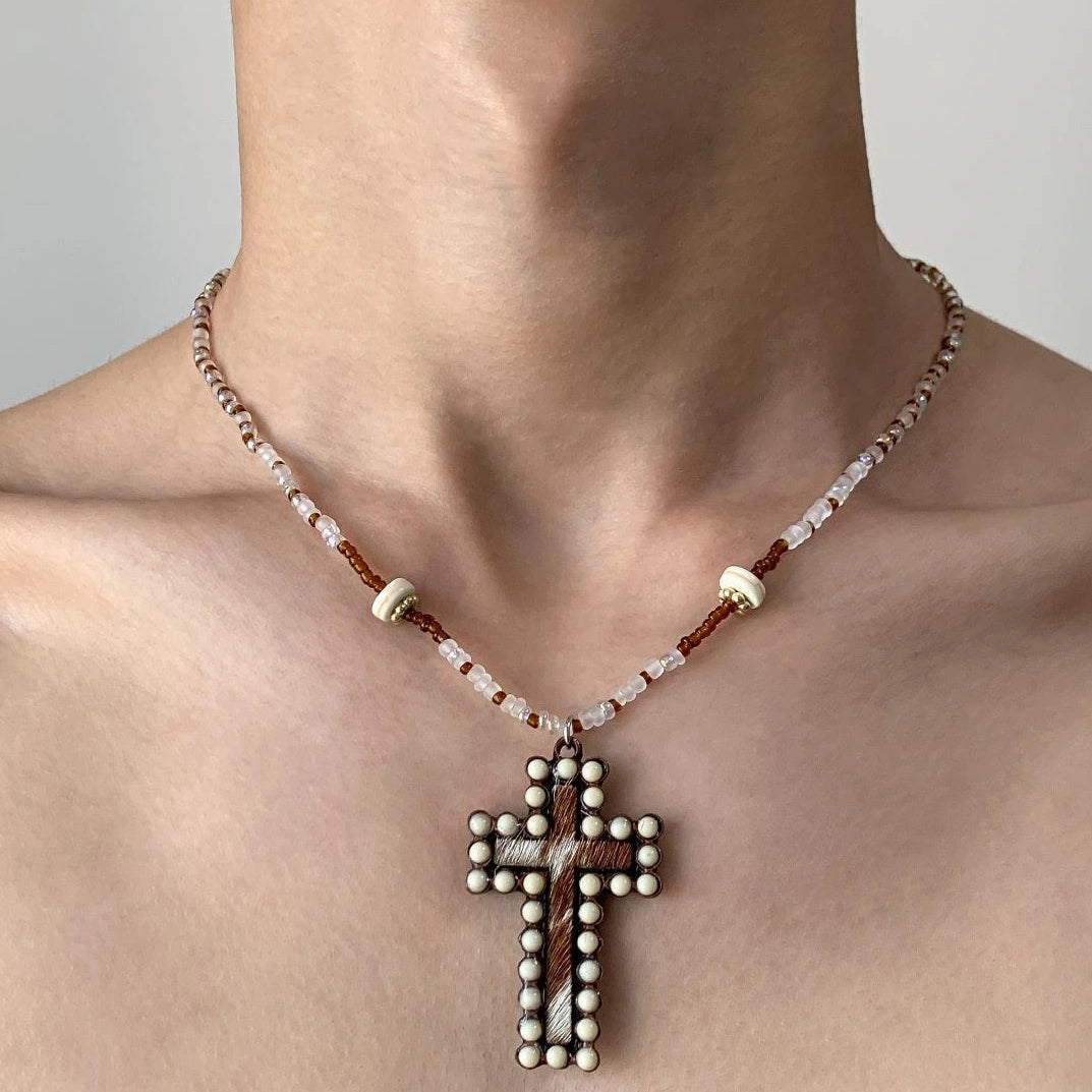 Accessories Dark Crystal Cross Beaded Necklace
