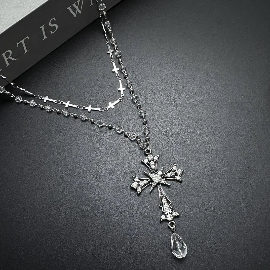 Accessories Dark Punk Layered Cross Necklace