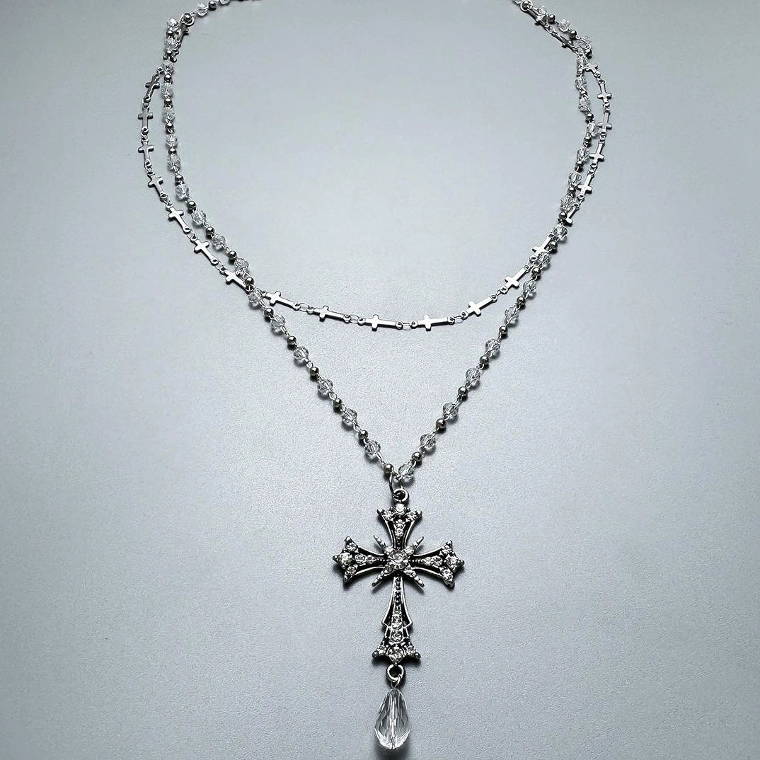 Accessories Dark Punk Layered Cross Necklace