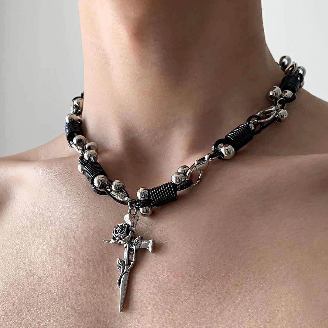 Accessories Dark Punk Spring Cross Necklace
