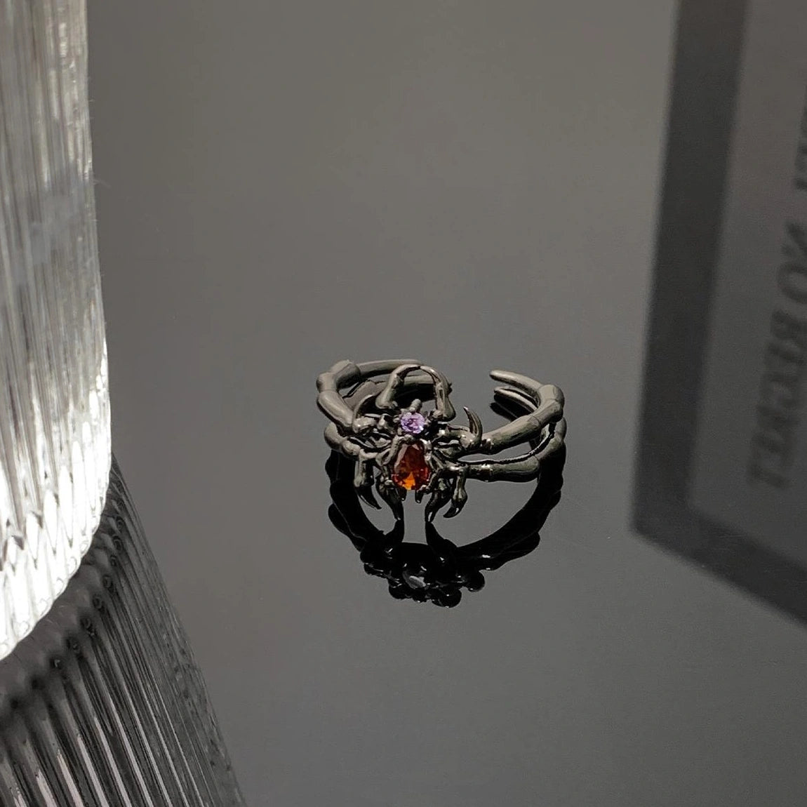 Accessories Dark Red Zircon Spider Punk Ring