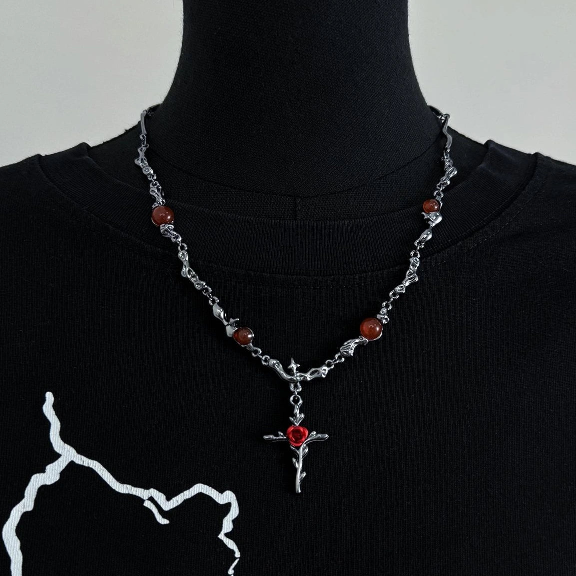 Accessories Dark Rose Cross Textured Gemstone Choker