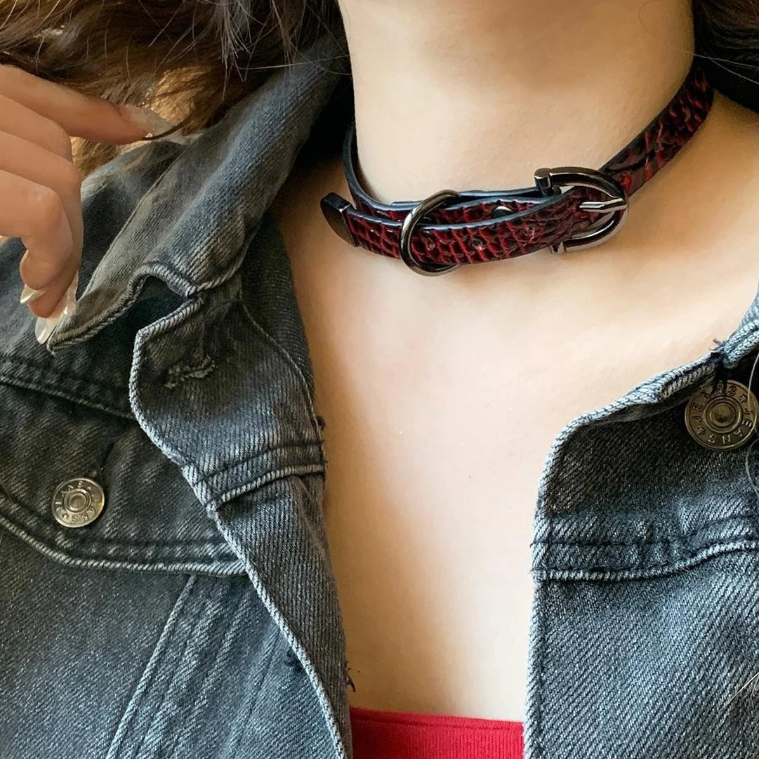 Accessories Dark Serpent Red Leather Choker