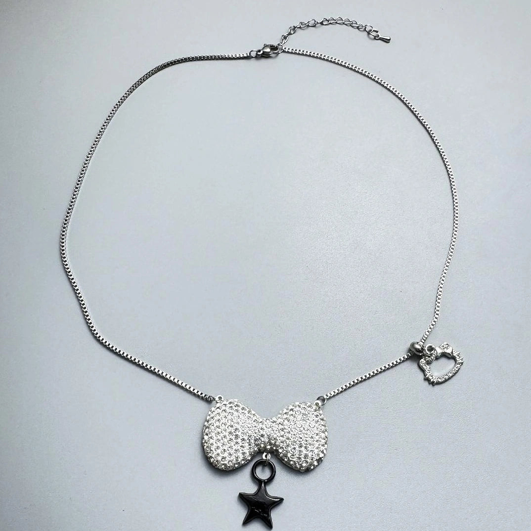 Accessories Delicate Star Pendant Necklace With Bow And Cat Charm