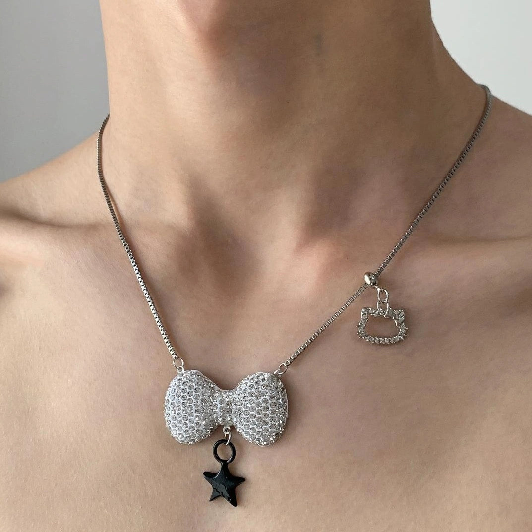 Accessories Delicate Star Pendant Necklace With Bow And Cat Charm