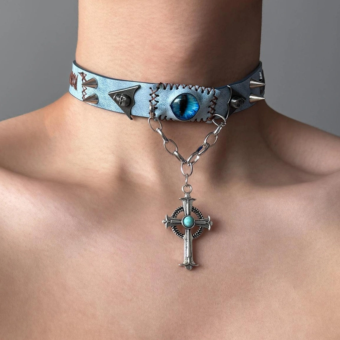 Accessories Demon Eye Choker With Cross Pendant