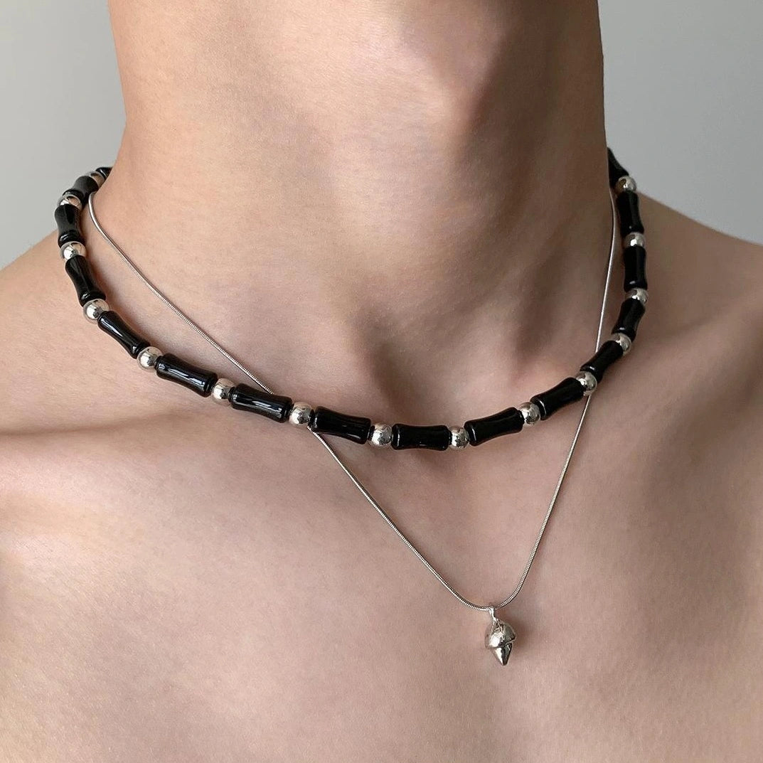 Accessories Double Layer Bamboo Pendant Choker Necklace