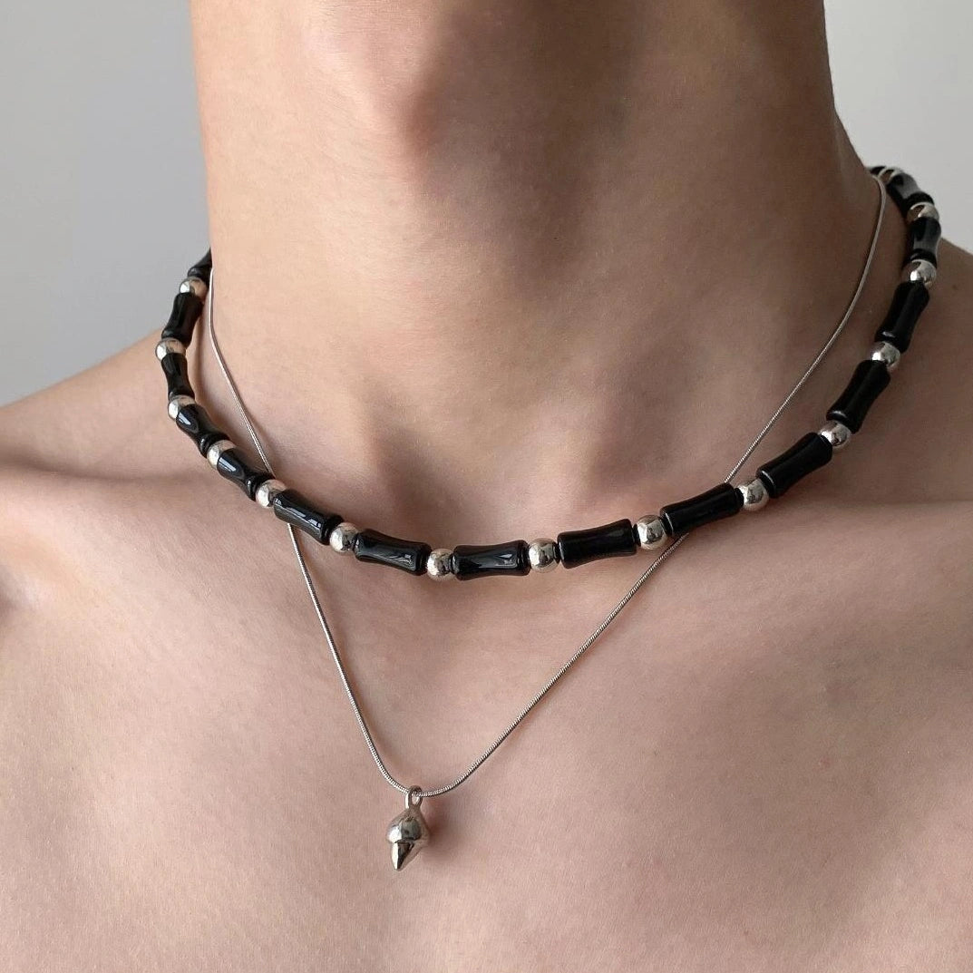 Accessories Double Layer Bamboo Pendant Choker Necklace