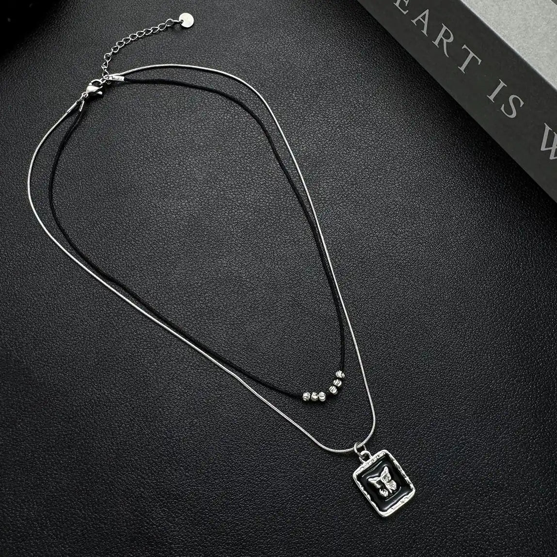 Accessories Double Layer Black Butterfly Leather Cord Necklace