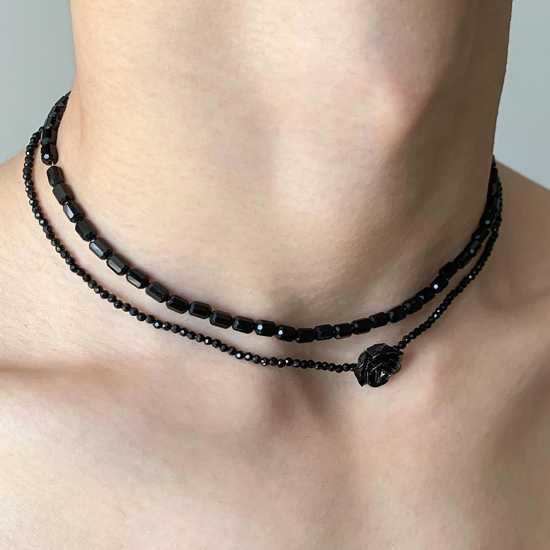 Accessories Double Layer Black Rose Beaded Necklace